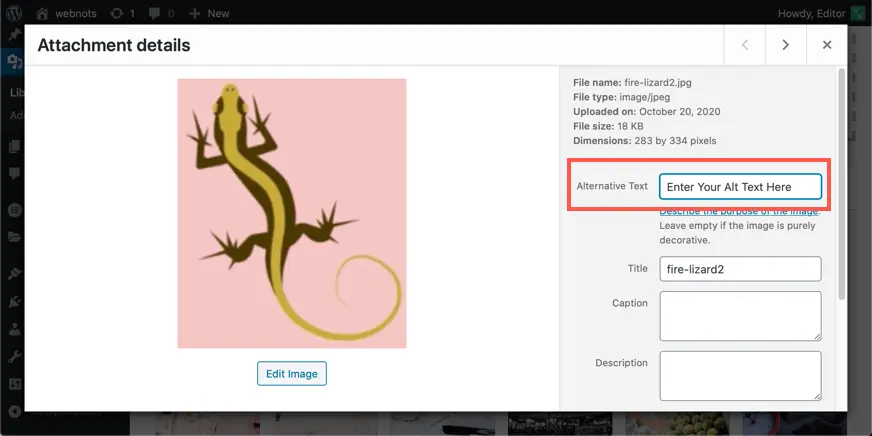 Add Alt Text in Media Library